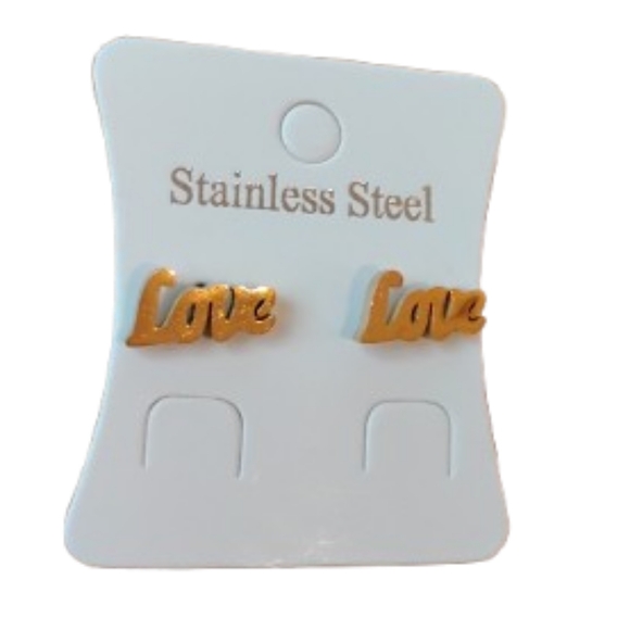 Gold 'Love' Stainless Steel Earrings - Picture 1 of 5